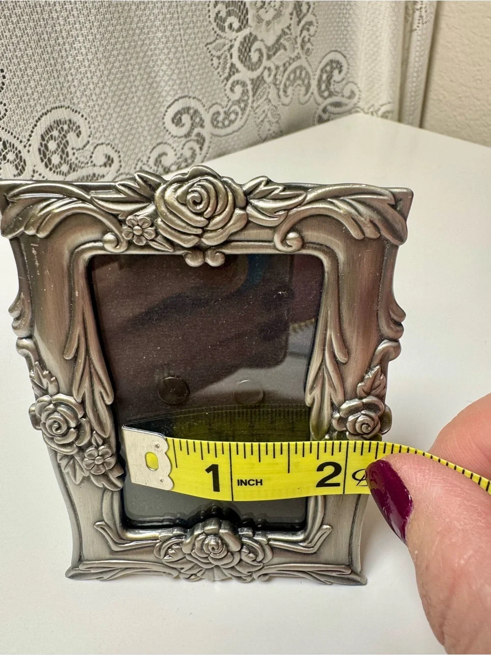 Decorative Pewter Silver Colored Floral Picture Frame -2”x3”